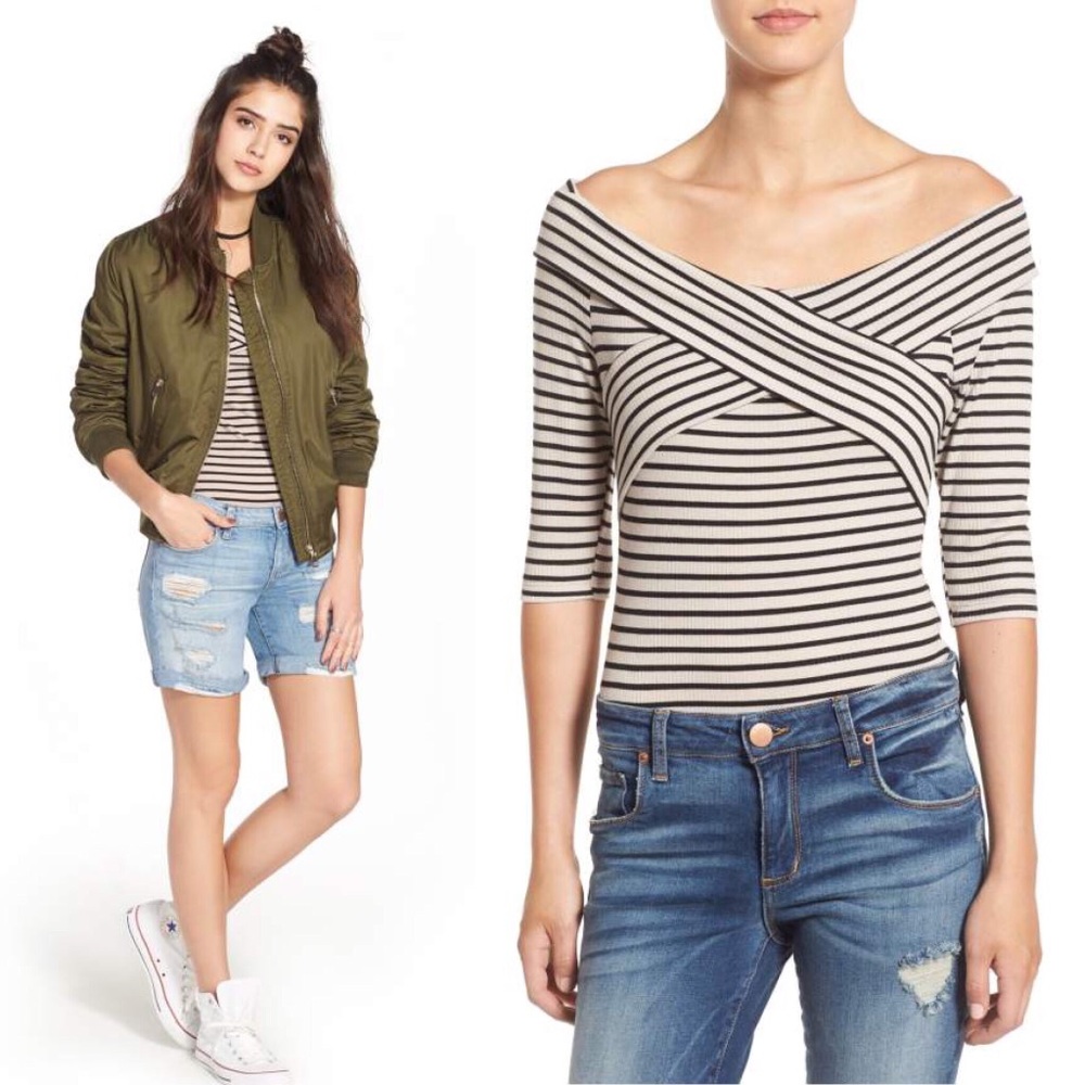 •Sold in Bundle• Striped Off the Shoulder Bodysuit - Picture 4 of 8